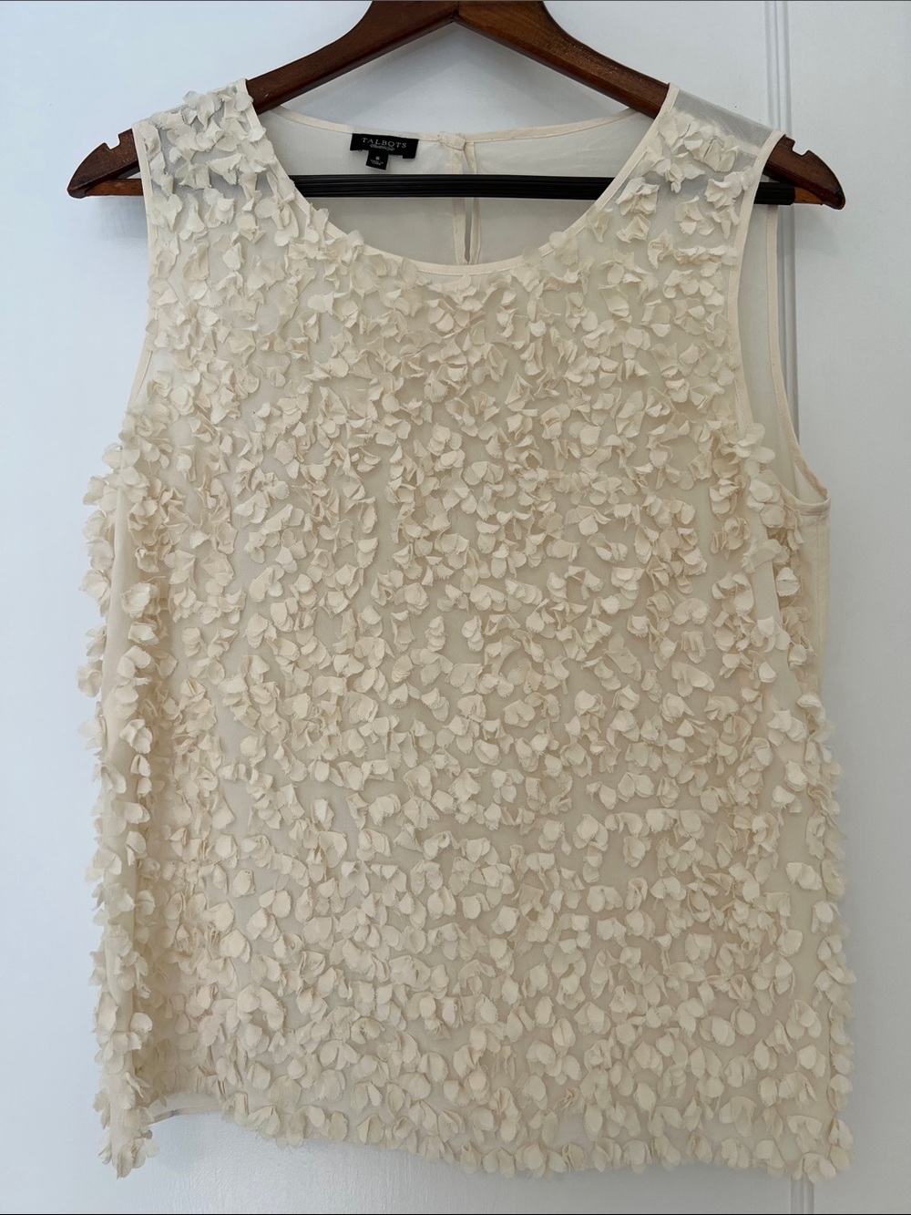 Talbots Cream Petal-Appliqué Sleeveless Silk Camisole
